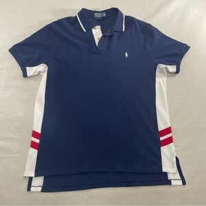 Vintage Polo Ralph Lauren Rugby Shirt Mens XL Side Striped Blue White Custom Fit